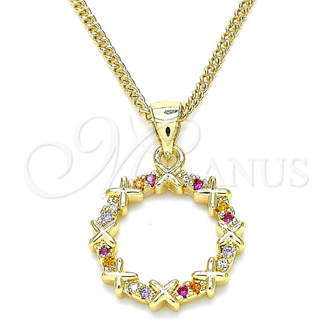 Oro Laminado Pendant Necklace, Gold Filled Style with Multicolor Micro Pave, Polished, Golden Finish, 04.156.0335.3.20 (02 MM Thickness, 20 Inches Length)