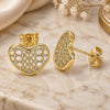 Oro Laminado Stud Earring, Gold Filled Style Heart Design, with White Micro Pave, Polished, Golden Finish, 02.156.0476