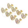 Oro Laminado Stud Earring, Gold Filled Style Heart Design, with White Micro Pave, Polished, Golden Finish, 02.156.0476