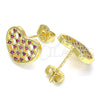 Oro Laminado Stud Earring, Gold Filled Style Heart Design, with Ruby Micro Pave, Polished, Golden Finish, 02.156.0476.1