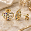 Oro Laminado Stud Earring, Gold Filled Style Heart Design, with Multicolor Micro Pave, Polished, Golden Finish, 02.156.0476.3