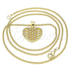 Oro Laminado Pendant Necklace, Gold Filled Style Heart Design, with White Micro Pave, Polished, Golden Finish, 04.156.0336.20 (02 MM Thickness, 20 Inches Length)