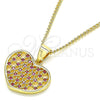 Oro Laminado Pendant Necklace, Gold Filled Style Heart Design, with Ruby Micro Pave, Polished, Golden Finish, 04.156.0336.1.20 (02 MM Thickness, 20 Inches Length)