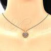 Oro Laminado Pendant Necklace, Gold Filled Style Heart Design, with Multicolor Micro Pave, Polished, Golden Finish, 04.156.0336.3.20 (02 MM Thickness, 20 Inches Length)