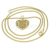 Oro Laminado Pendant Necklace, Gold Filled Style Heart Design, with Multicolor Micro Pave, Polished, Golden Finish, 04.156.0336.3.20 (02 MM Thickness, 20 Inches Length)