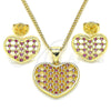 Oro Laminado Earring and Pendant Adult Set, Gold Filled Style Heart Design, with Ruby Micro Pave, Polished, Golden Finish, 10.156.0274.1