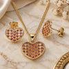 Oro Laminado Earring and Pendant Adult Set, Gold Filled Style Heart Design, with Ruby Micro Pave, Polished, Golden Finish, 10.156.0274.1