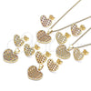 Oro Laminado Earring and Pendant Adult Set, Gold Filled Style Heart Design, with Ruby Micro Pave, Polished, Golden Finish, 10.156.0274.1