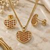 Oro Laminado Earring and Pendant Adult Set, Gold Filled Style Heart Design, with Garnet Micro Pave, Polished, Golden Finish, 10.156.0274.2