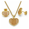 Oro Laminado Earring and Pendant Adult Set, Gold Filled Style Heart Design, with Garnet Micro Pave, Polished, Golden Finish, 10.156.0274.2