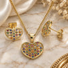 Oro Laminado Earring and Pendant Adult Set, Gold Filled Style Heart Design, with Multicolor Micro Pave, Polished, Golden Finish, 10.156.0274.3