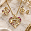 Oro Laminado Earring and Pendant Adult Set, Gold Filled Style Heart and Hand Design, with Ruby Micro Pave, Polished, Golden Finish, 10.156.0275.1