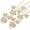 Oro Laminado Earring and Pendant Adult Set, Gold Filled Style Heart and Hand Design, with Ruby Micro Pave, Polished, Golden Finish, 10.156.0275.1