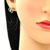 Oro Laminado Earring and Pendant Adult Set, Gold Filled Style Heart and Hand Design, with Garnet Micro Pave, Polished, Golden Finish, 10.156.0275.2