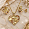 Oro Laminado Earring and Pendant Adult Set, Gold Filled Style Heart and Hand Design, with Garnet Micro Pave, Polished, Golden Finish, 10.156.0275.2