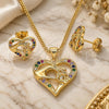 Oro Laminado Earring and Pendant Adult Set, Gold Filled Style Heart and Hand Design, with Multicolor Micro Pave, Polished, Golden Finish, 10.156.0275.3