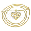 Oro Laminado Pendant Necklace, Gold Filled Style Heart and Hand Design, with White Micro Pave, Polished, Golden Finish, 04.156.0337.20 (02 MM Thickness, 20 Inches Length)