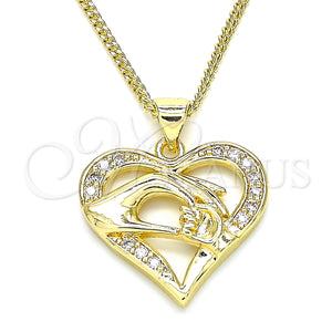 Gold Filled Necklace — Pendant Necklace Heart and Hand Design with White — main product view — SKU 135528 | Oro Laminado collar — Pendant Necklace corazón and Hand diseño with blanco — SKU 135528