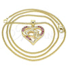 Oro Laminado Pendant Necklace, Gold Filled Style Heart and Hand Design, with Ruby Micro Pave, Polished, Golden Finish, 04.156.0337.1.20 (02 MM Thickness, 20 Inches Length)