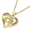Oro Laminado Pendant Necklace, Gold Filled Style Heart and Hand Design, with Garnet Micro Pave, Polished, Golden Finish, 04.156.0337.2.20 (02 MM Thickness, 20 Inches Length)