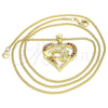 Oro Laminado Pendant Necklace, Gold Filled Style Heart and Hand Design, with Garnet Micro Pave, Polished, Golden Finish, 04.156.0337.2.20 (02 MM Thickness, 20 Inches Length)