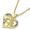 Oro Laminado Pendant Necklace, Gold Filled Style Heart and Hand Design, with Multicolor Micro Pave, Polished, Golden Finish, 04.156.0337.3.20 (02 MM Thickness, 20 Inches Length)