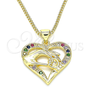 Gold Filled Necklace — Pendant Necklace Heart and Hand Design with Multicolor — main product view — SKU 135531 | Oro Laminado collar — Pendant Necklace corazón and Hand diseño with Multicolor — SKU 135531