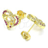 Oro Laminado Stud Earring, Gold Filled Style Heart and Hand Design, with Ruby Micro Pave, Polished, Golden Finish, 02.156.0390.1