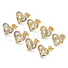 Oro Laminado Stud Earring, Gold Filled Style Heart and Hand Design, with Ruby Micro Pave, Polished, Golden Finish, 02.156.0390.1