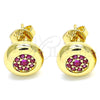 Oro Laminado Stud Earring, Gold Filled Style with Ruby Micro Pave, Polished, Golden Finish, 02.156.0477.1