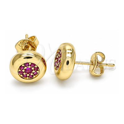 Oro Laminado Stud Earring, Gold Filled Style with Ruby Micro Pave, Polished, Golden Finish, 02.156.0477.1