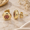 Oro Laminado Stud Earring, Gold Filled Style with Garnet Micro Pave, Polished, Golden Finish, 02.156.0477.2