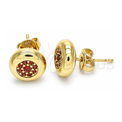 Oro Laminado Stud Earring, Gold Filled Style with Garnet Micro Pave, Polished, Golden Finish, 02.156.0477.2