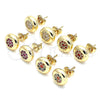 Oro Laminado Stud Earring, Gold Filled Style with Garnet Micro Pave, Polished, Golden Finish, 02.156.0477.2