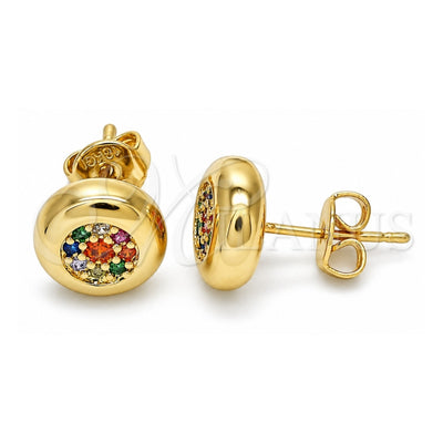 Oro Laminado Stud Earring, Gold Filled Style with Multicolor Micro Pave, Polished, Golden Finish, 02.156.0477.3