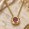 Oro Laminado Pendant Necklace, Gold Filled Style with Ruby Micro Pave, Polished, Golden Finish, 04.156.0338.1.20 (02 MM Thickness, 20 Inches Length)