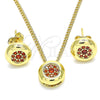 Oro Laminado Earring and Pendant Adult Set, Gold Filled Style with Garnet Micro Pave, Polished, Golden Finish, 10.156.0276.2