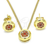 Oro Laminado Earring and Pendant Adult Set, Gold Filled Style with Garnet Micro Pave, Polished, Golden Finish, 10.156.0276.2