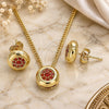Oro Laminado Earring and Pendant Adult Set, Gold Filled Style with Garnet Micro Pave, Polished, Golden Finish, 10.156.0276.2