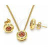 Oro Laminado Earring and Pendant Adult Set, Gold Filled Style with Garnet Micro Pave, Polished, Golden Finish, 10.156.0276.2