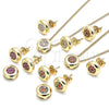 Oro Laminado Earring and Pendant Adult Set, Gold Filled Style with Garnet Micro Pave, Polished, Golden Finish, 10.156.0276.2