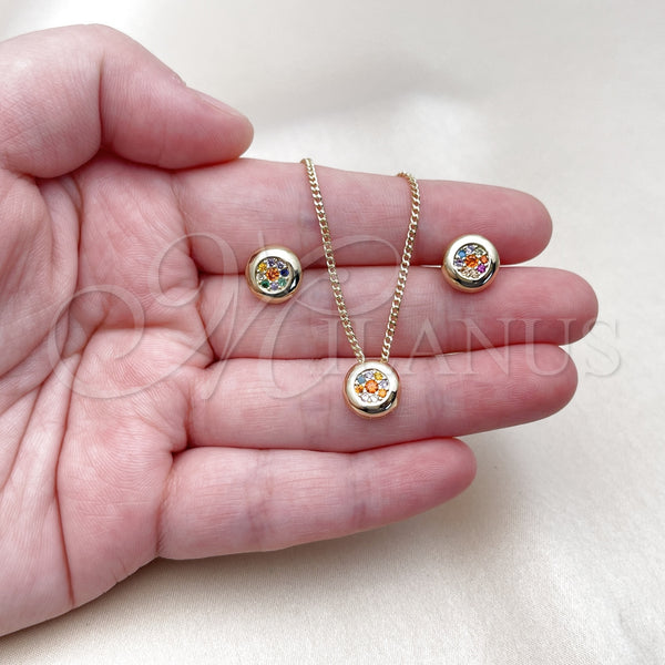Gold Filled Ring — Earring and Pendant Adult Set with Multicolor Micro — main product view — SKU 135546 | Oro Laminado anillo — Earring and Pendant Adult Set with Multicolor Micro — SKU 135546