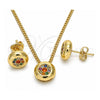 Oro Laminado Earring and Pendant Adult Set, Gold Filled Style with Multicolor Micro Pave, Polished, Golden Finish, 10.156.0276.3