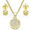 Oro Laminado Earring and Pendant Adult Set, Gold Filled Style with White Micro Pave, Polished, Golden Finish, 10.156.0277