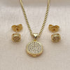 Oro Laminado Earring and Pendant Adult Set, Gold Filled Style with White Micro Pave, Polished, Golden Finish, 10.156.0277