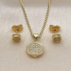 Oro Laminado Earring and Pendant Adult Set, Gold Filled Style with White Micro Pave, Polished, Golden Finish, 10.156.0277
