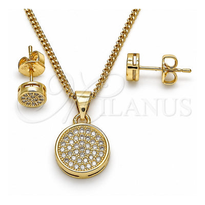 Oro Laminado Earring and Pendant Adult Set, Gold Filled Style with White Micro Pave, Polished, Golden Finish, 10.156.0277