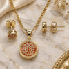 Oro Laminado Earring and Pendant Adult Set, Gold Filled Style with Garnet Micro Pave, Polished, Golden Finish, 10.156.0277.2