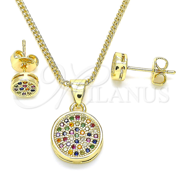 Gold Filled Ring — Earring and Pendant Adult Set with Multicolor Micro — main product view — SKU 135550 | Oro Laminado anillo — Earring and Pendant Adult Set with Multicolor Micro — SKU 135550