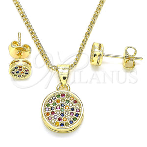 Gold Filled Ring — Earring and Pendant Adult Set with Multicolor Micro — main product view — SKU 135550 | Oro Laminado anillo — Earring and Pendant Adult Set with Multicolor Micro — SKU 135550